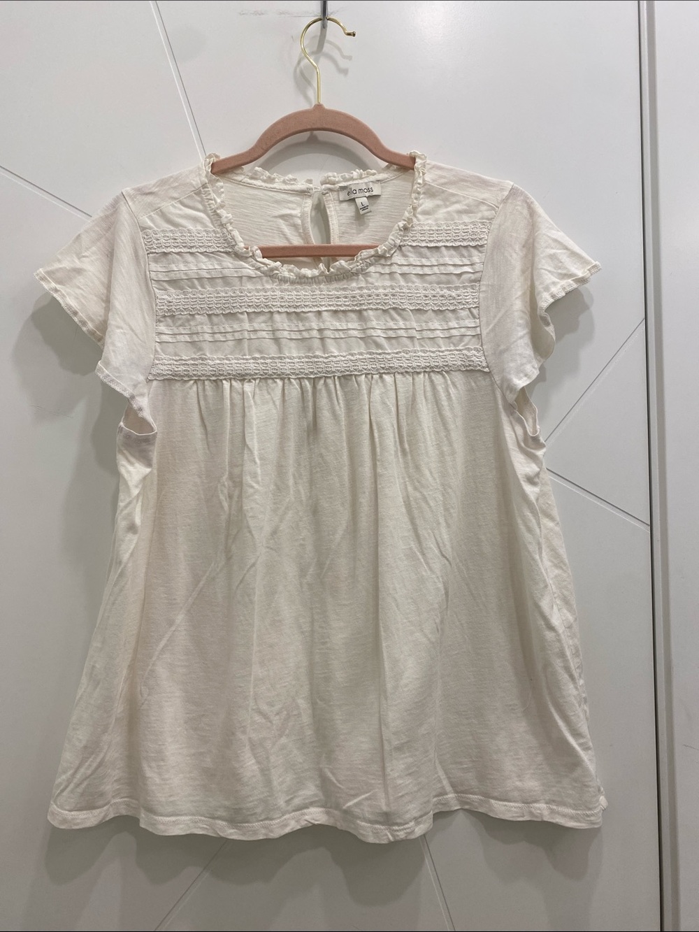 Ella Moss White Lace-Trim Short Sleeve Blouse
